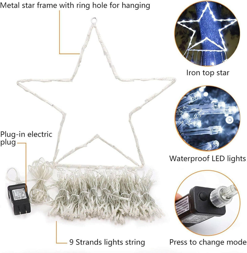 Christmas Decoration Star Lights Outdoor,320 LED 16.4Ft Christmas String Lights[8 Modes & Waterproof] for Halloween Xmas New Year Holiday(Iron) (White)