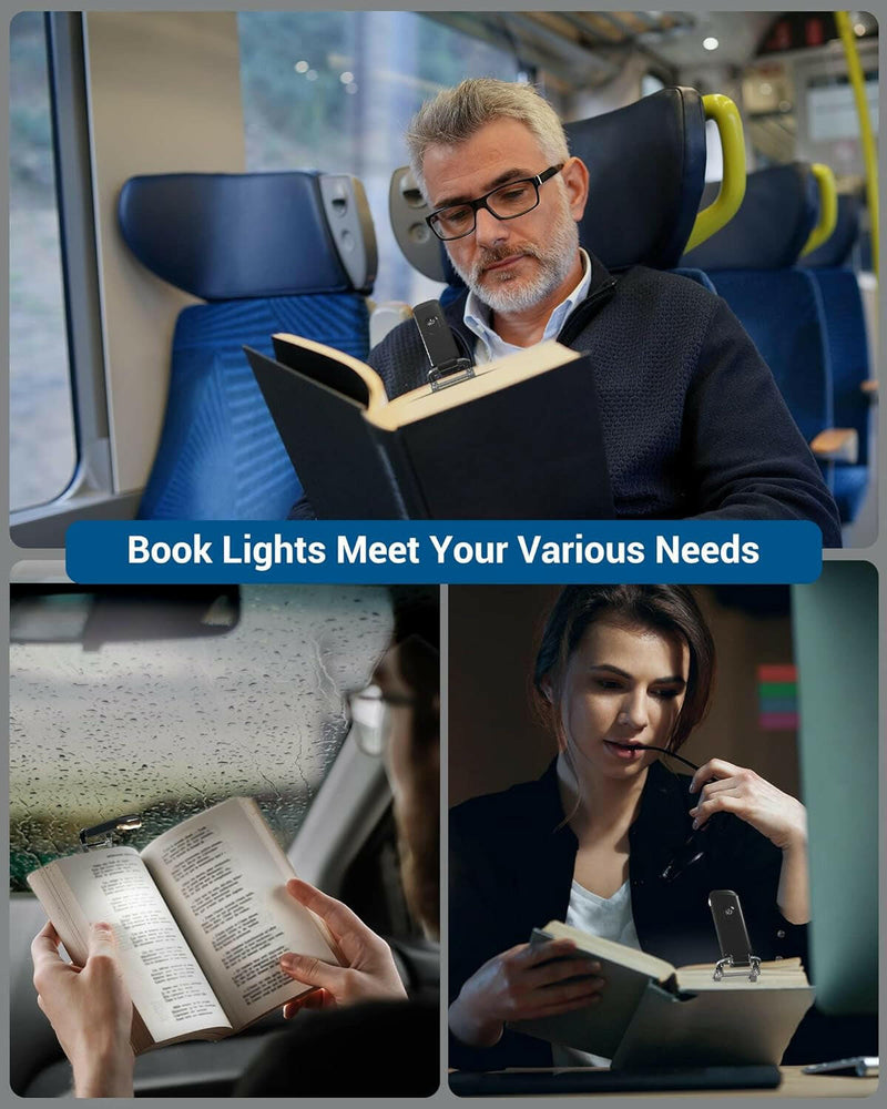 USB Rechargeable Book Reading Light, LED Eye Care Clip on Booklight for Reading in Bed, Portable Bookmark with Light for Kids, Warm White + Daylight, 4 Brightness Modes (Black)