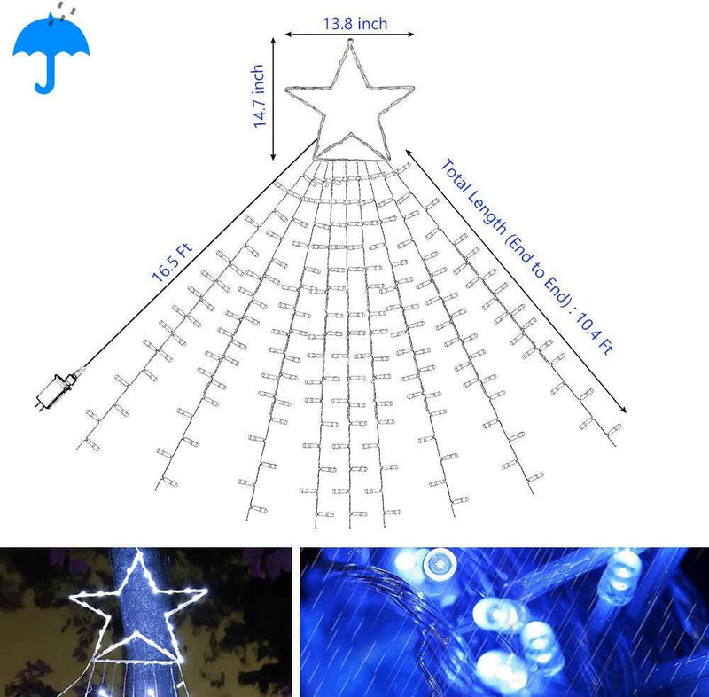 Christmas Decoration Star Lights Outdoor,320 LED 16.4Ft Christmas String Lights[8 Modes & Waterproof] for Halloween Xmas New Year Holiday(Iron) (White)