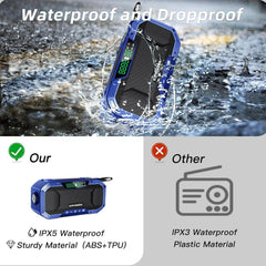 Emergency Weather Radio Hand Crank Solar,Portable NOAA AM FM Bluetooth Radio Speaker 5000Mah Battery Powered Waterproof Wind up Storm Radio Flashlight Phone Charger,Reading Light,Sos for Survival