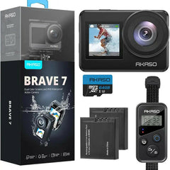 AKASO Brave 7 Action Camera 4K 30Fps 20MP with Touch Screen Waterproof Camera Support External Mic Vlogging Camera Voice Control Wifi Sports Video Camera Motocycle Accessories