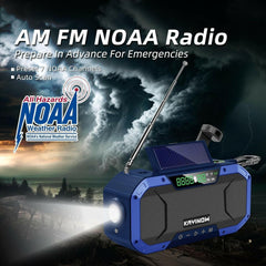 Emergency Weather Radio Hand Crank Solar,Portable NOAA AM FM Bluetooth Radio Speaker 5000Mah Battery Powered Waterproof Wind up Storm Radio Flashlight Phone Charger,Reading Light,Sos for Survival