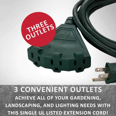 6-Foot Green Outdoor Extension Cord | Heavy-Duty Extension Cord for Appliances, Lawn Tools, & More | Triple-Tap Outlet Perfect for Landscape Projects