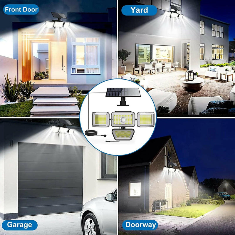 Super Bright Solar Motion Sensor Outdoor Lights Separate Solar Panel IP65 Waterproof 278 LED Beads PIR Security Flood Lights/3 Modes Remote Control/4 Heads 270 Wide Angle (2 Pack)