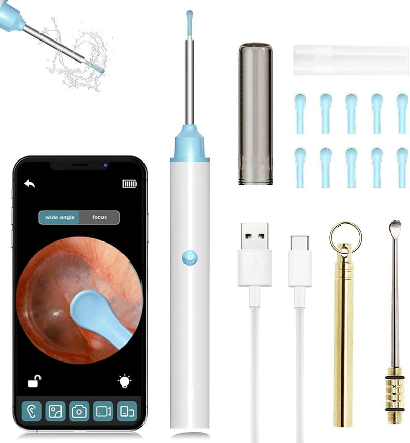 Ear Wax Removal,  Ear Cleaner with 1296P HD Camera and 6 LED Lights, Ear Wax Removal Tool with 10 Ear Pick and 1 Folding Ear Spoon, Ear Wax Removal Kit for Ios and Android(White)