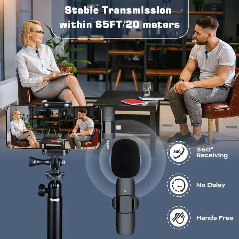 BIG SALE! Wireless Lavalier Microphone for Iphone、Android、Wireless Lavalier Microphone Professional Recording/ Suitable for Speeches/Essential for Teaching Demonstrations, Mini Microphone with Noise Reduction for Video Recording, Vlog, Tiktok