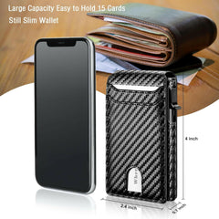 Rfid Minimalist Wallet for Men: Smart Wallet, Front Pocket, Slim Pop up Wallet, Credit Card Holder, Carbon Fiber Wallets for Men