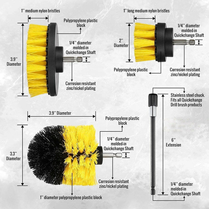 4 PCS Drill Brush Attachment Set Power Scrubber Drill Cleaning Brush Kit for Bathroom, Floor, Tub, Shower, Grout, Tile and Kitchen Surface