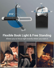 USB Rechargeable Book Reading Light, LED Eye Care Clip on Booklight for Reading in Bed, Portable Bookmark with Light for Kids, Warm White + Daylight, 4 Brightness Modes (Black)