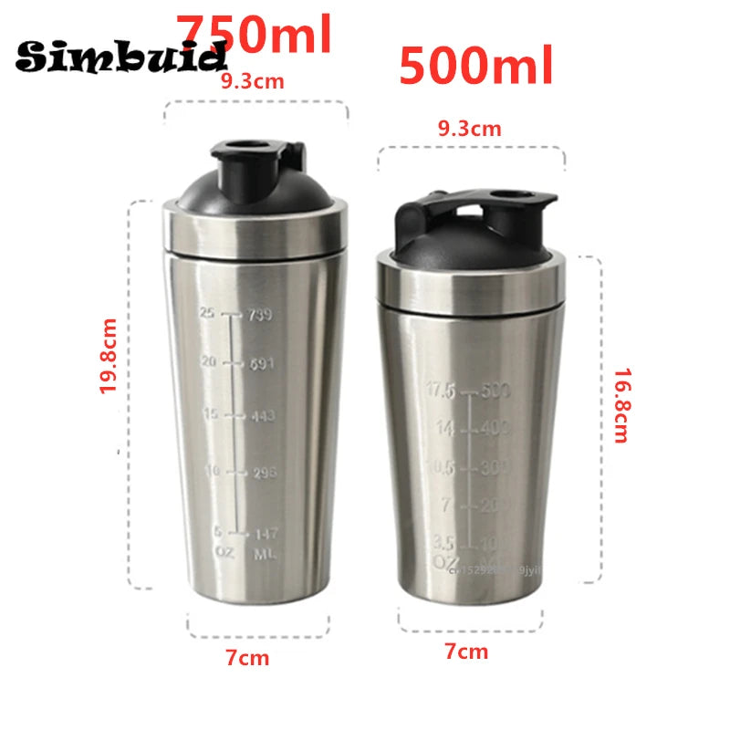 500/750ML Stainless Steel Protein Powder Shaker Bottle with Scale Leak Proof Water Bottle for Gym Fitness Sport Whey Shakes Cup