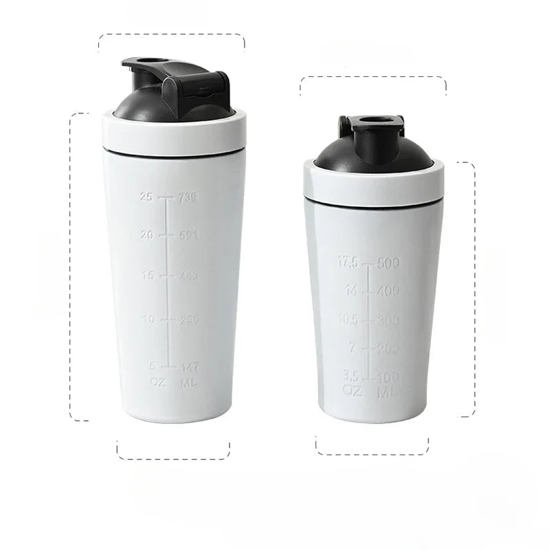 500/750ML Stainless Steel Protein Powder Shaker Bottle with Scale Leak Proof Water Bottle for Gym Fitness Sport Whey Shakes Cup