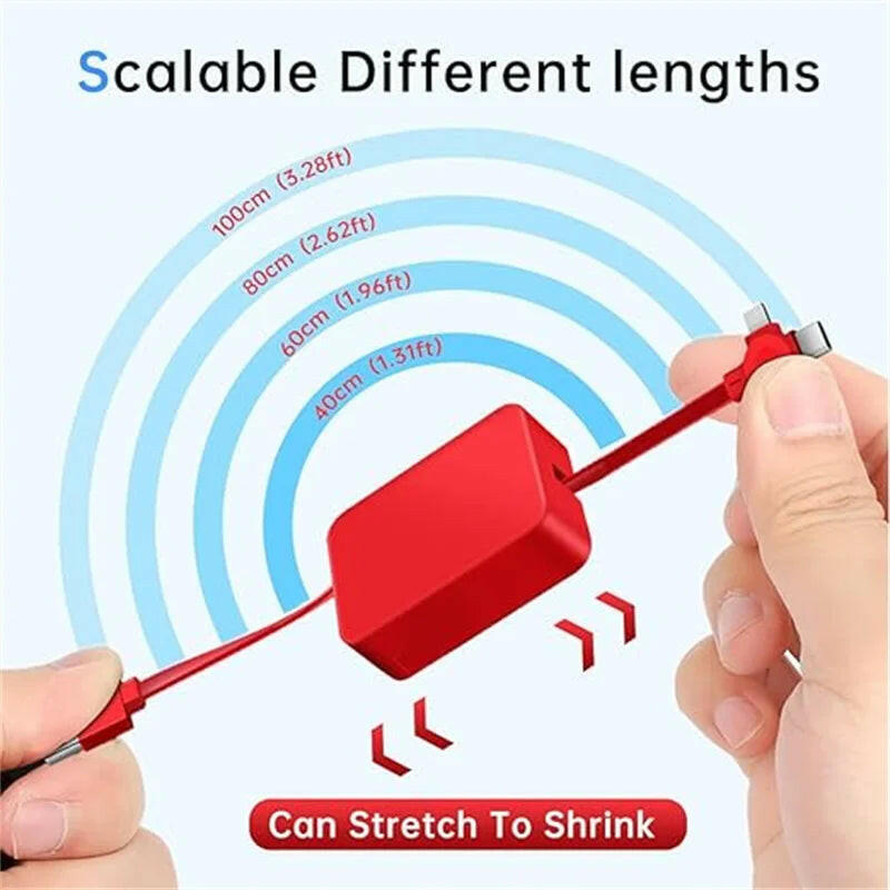 3 in 1 Retractable Multi Charging Cable Cord USB Compatible Iphone Android Type C Phone Holder Mini Portable Fast Charger Car