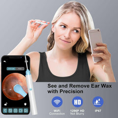 Ear Wax Removal,  Ear Cleaner with 1296P HD Camera and 6 LED Lights, Ear Wax Removal Tool with 10 Ear Pick and 1 Folding Ear Spoon, Ear Wax Removal Kit for Ios and Android(White)