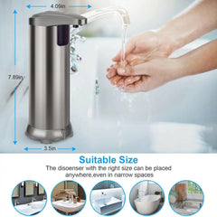 Soap Dispenser, Touchless Automatic Soap Dispenser Stainless Steel Infrared Sensor, Adjustable Hands-Free Soap Dispenser Suitable for Bathroom Kitchen