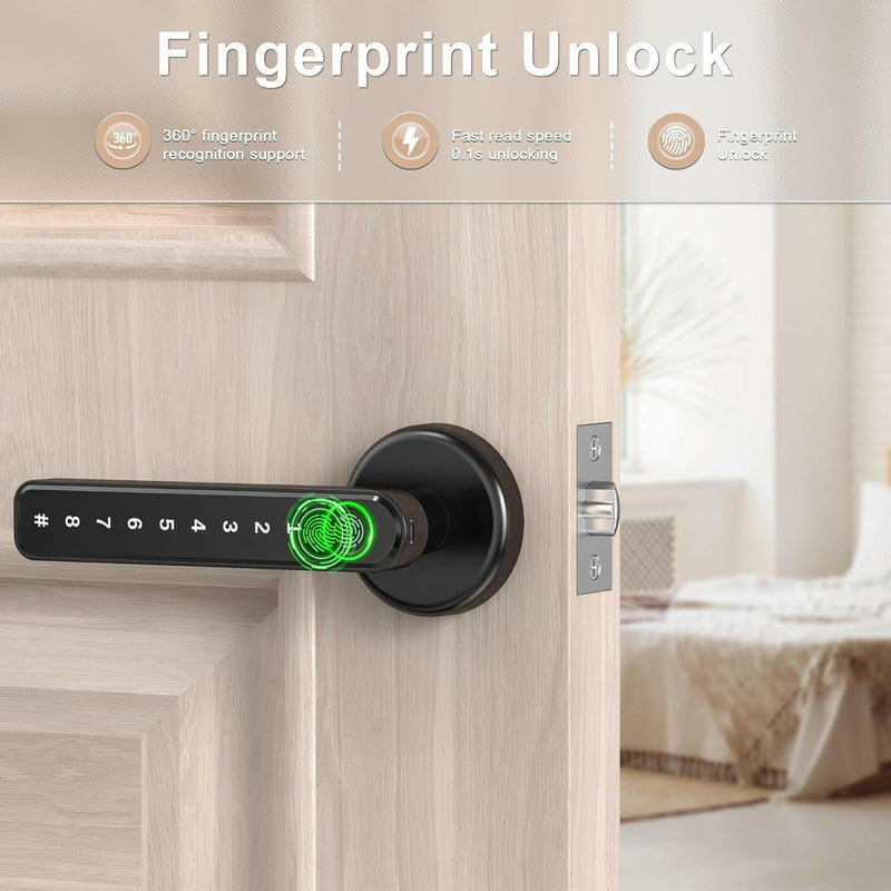 Fingerprint Door Lock Door Knob with Keypad Keyless Entry Door Lock with Handle for Home Hotel Office Apartment Bedroom Black(F190)