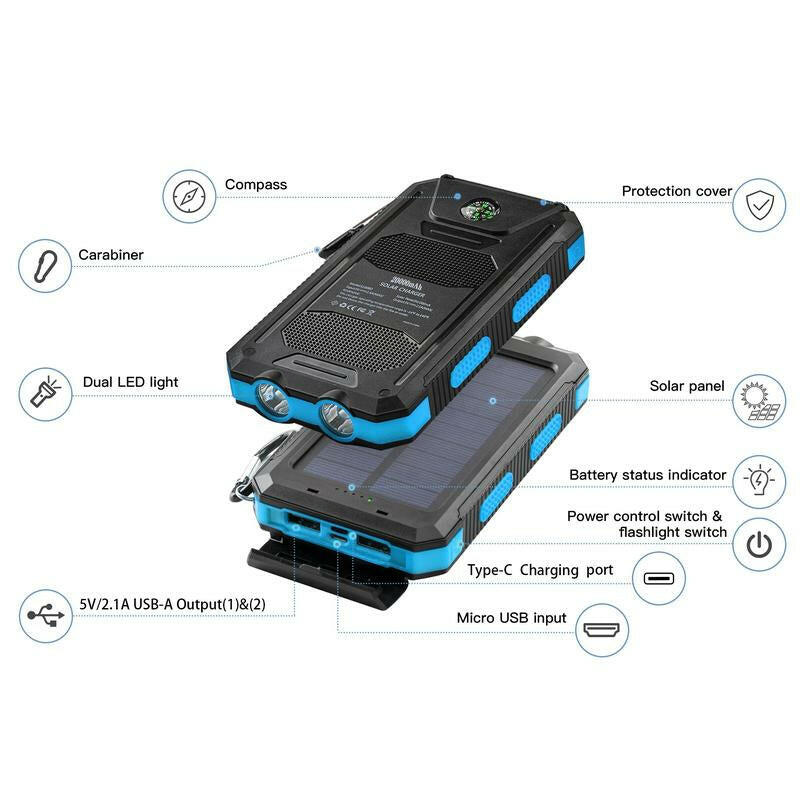 Summer Sale! Tainbat Solar Charger 20000Mah Portable Solar Power Bank for Cell Phone, Waterproof External Backup Battery Power Pack Charger with Built-In Dual USB and Flashlight. Ideal for Outdoor Adventures, Ensuring Power on the Go.