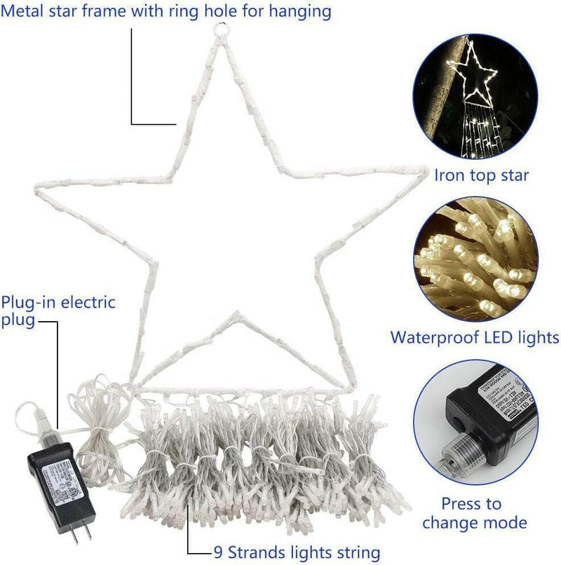 Christmas Decoration Star Lights Outdoor,320 LED 16.4Ft Christmas String Lights[8 Modes & Waterproof] for Halloween Xmas New Year Holiday(Iron) (White)