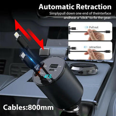 4 in 1 Retractable Car Charger Featuring Dual USB Ports, Voltage Display, and Compatible with Iphone 15/14/13, Galaxy S23/S22, Pixel,New Year Gift