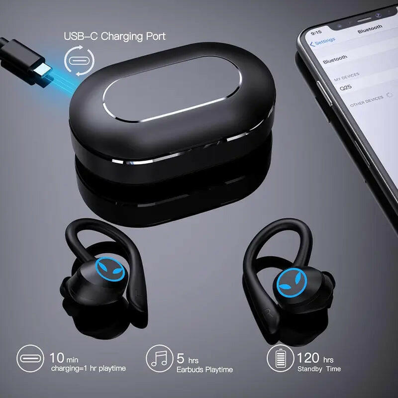 Bluetooth Headset On-Ear, 45 Hour Playback Time, Bass Bluetooth Headset, IP7 Sports Waterproof Headset, Built-In Microphone, Black [Q25]