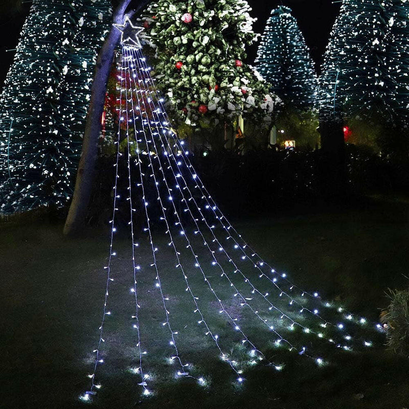 Christmas Decoration Star Lights Outdoor,320 LED 16.4Ft Christmas String Lights[8 Modes & Waterproof] for Halloween Xmas New Year Holiday(Iron) (White)