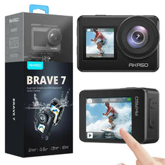 AKASO Brave 7 Action Camera 4K 30Fps 20MP with Touch Screen Waterproof Camera Support External Mic Vlogging Camera Voice Control Wifi Sports Video Camera Motocycle Accessories